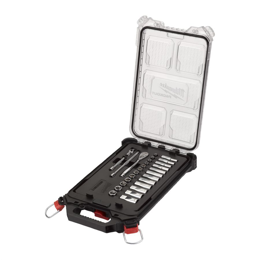Ratschen- und Steckschlüsseleinsatz Set 1/4 metrisch 28-teilig im PACKOUT Compact-Organiser Slim - 1 Stück